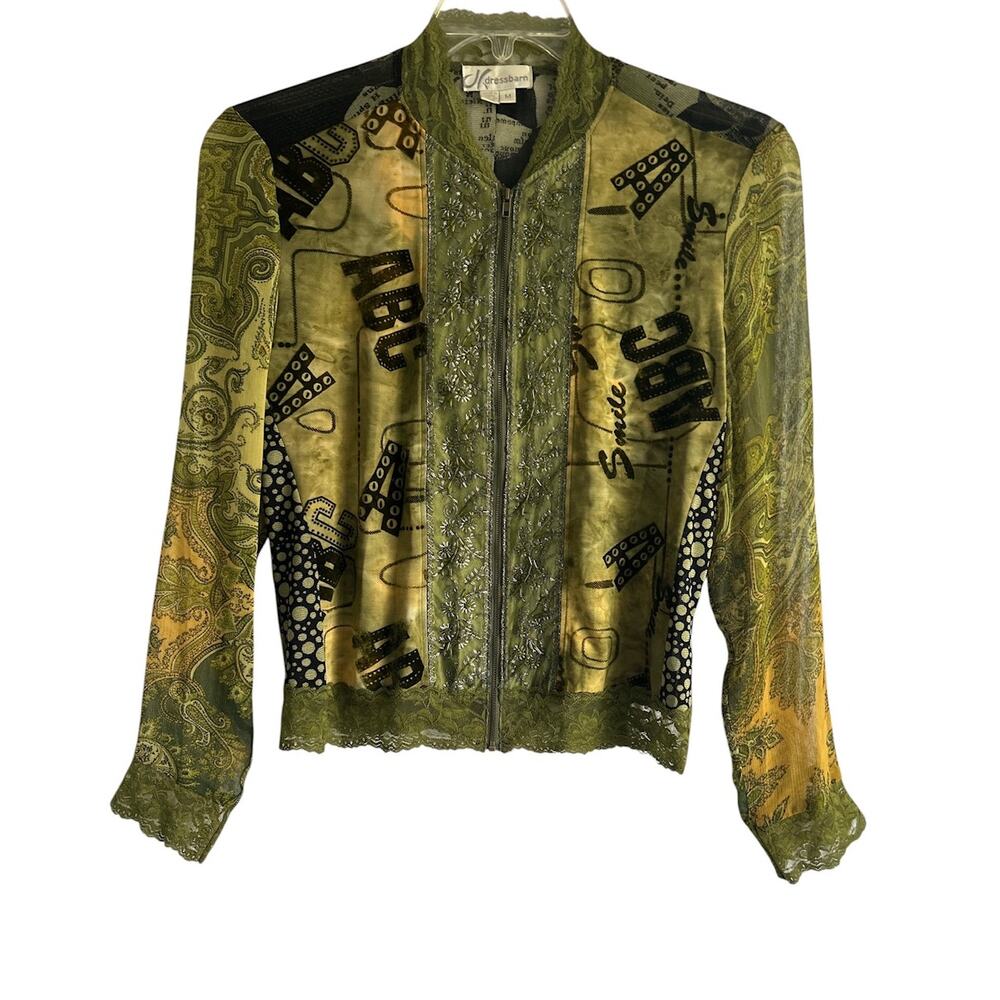 VTG Dressbarn‎ Medium Y2K Beaded Patchwork Burnout Velvet Paisley Bomber Jacket